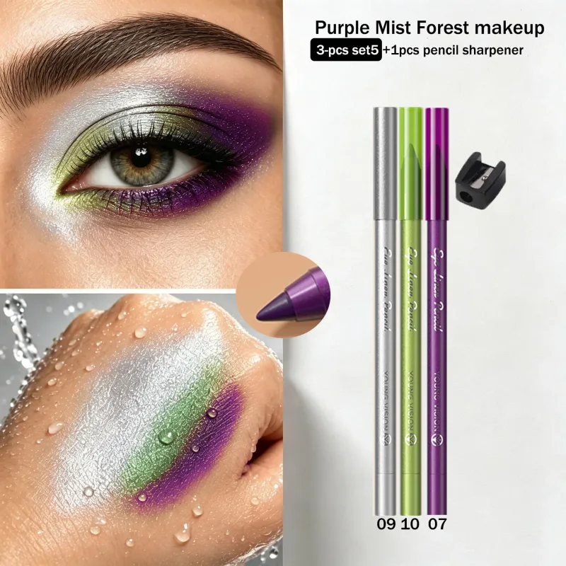 3pcs Pearlescent Eyeliner Pencil Blue Green Purple Multifunctional Eyeshadow Pencil Waterproof High Pigment Eye Liner Makeup — image 11