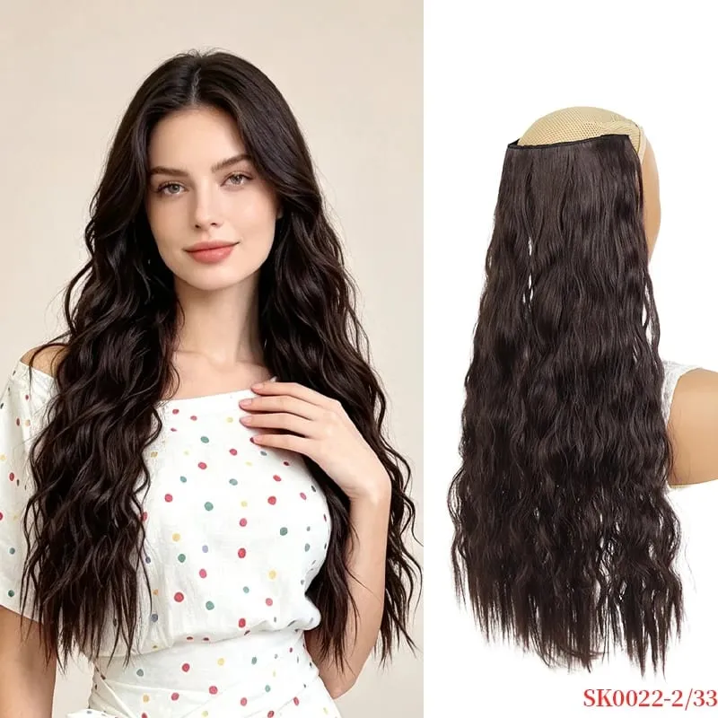 Synthetic Wig Extensions Long Curly Corn Perm One Piece Clip In Hairpiece for Women Instant Length