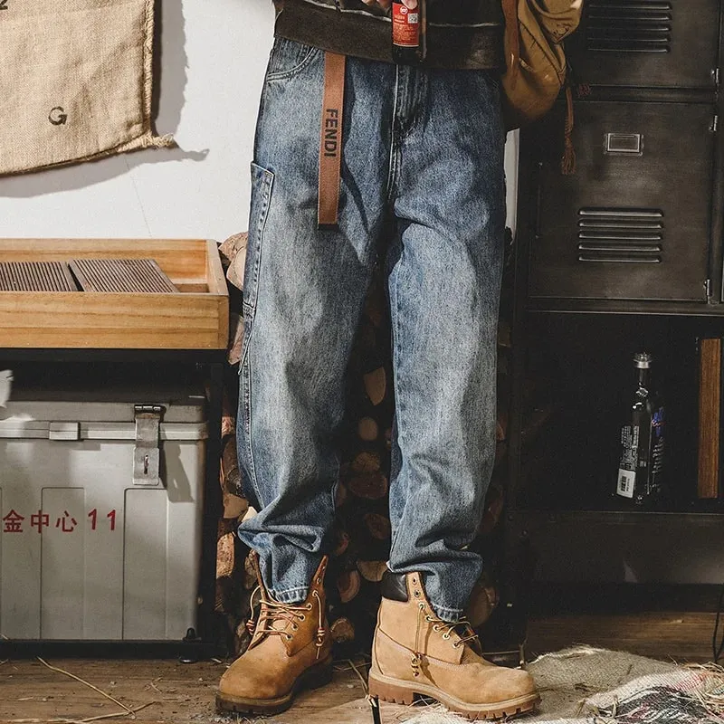 American Retro Jeans Men Autumn High StreetinsTrendy Cargo Pants Men Loose Fit Plus Size Straight Wide-Leg Pants — image 2