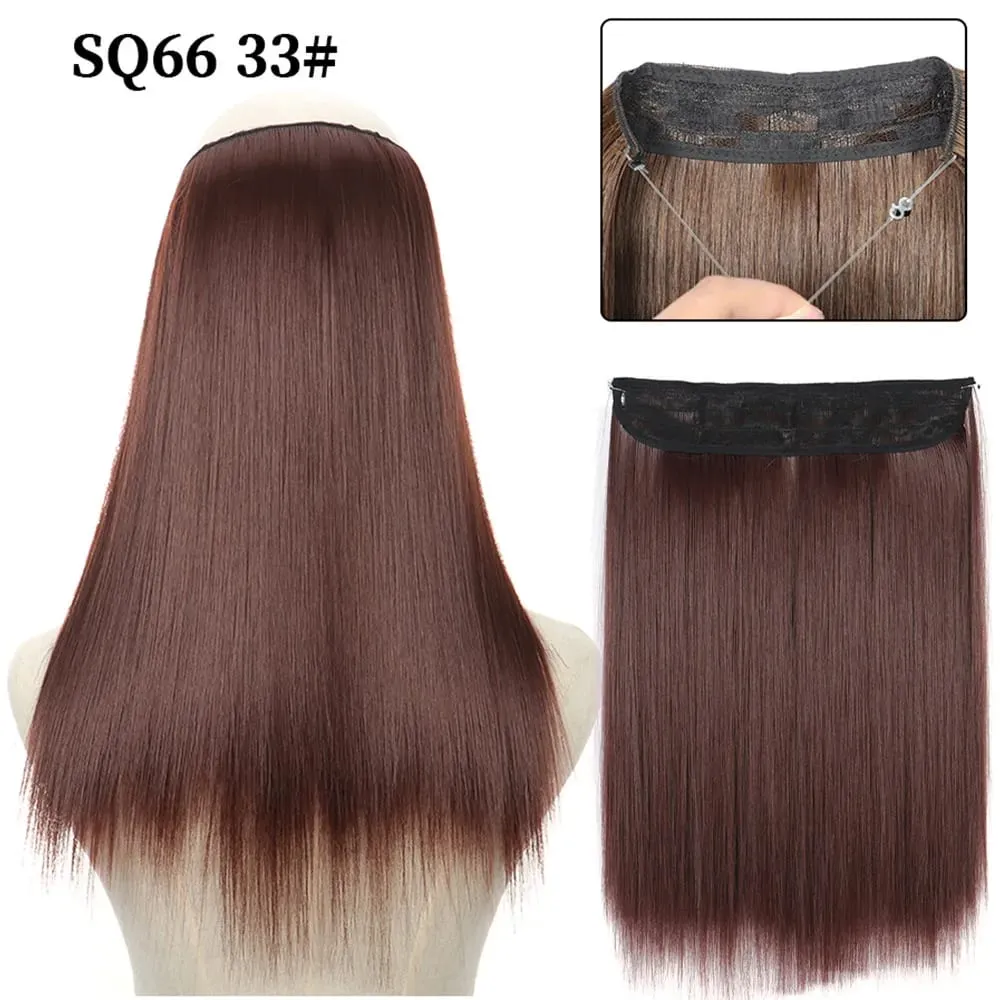 16/22inch Invisible Wire Hair Extensions Headband Adjustable Size Natural Long Straight Hairpiece Synthetic Hair Piece for Women