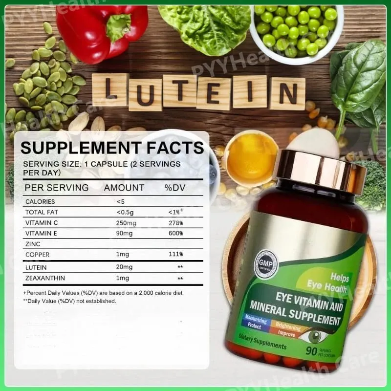 Lutein-Augenvitamine-Kapseln mit Zeaxanthin-Zink. Tägliche Nahrungsergänzung für die Augen. Unterstützung der Augengesundheit für Erwachsene. Flasche mit 90 Stück