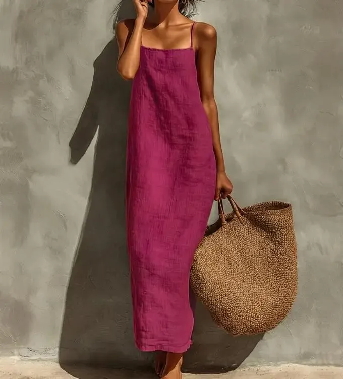 Summer Women Solid Color Casual Comfortable Slip Sundress Sand Beachwear Backless Sleeveless Loose Maxi Long Vacation Dresses