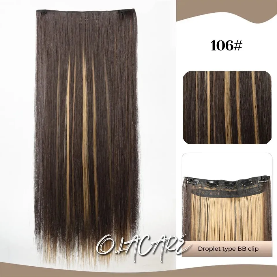 Synthetic Wig 5 Clip One Piece Invisible Hair Extensions Long Straight 24Inch Heat Resistant Hairpiece for Women — image 22