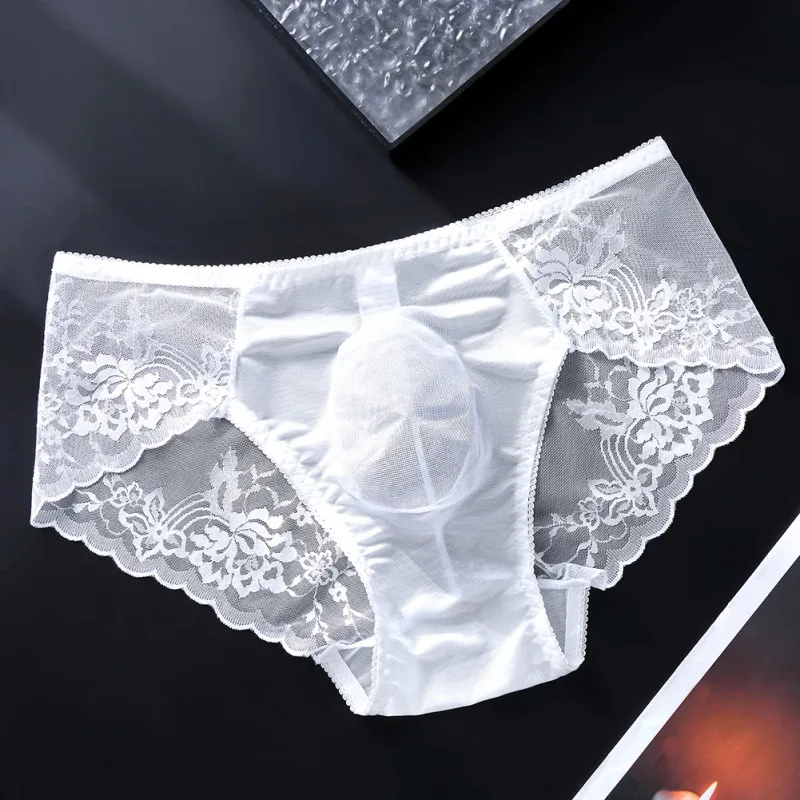 1pc Men Lace Seamless Ice Silk Briefs Ultra-thin Underwear 3D Bulge Pouch Low Waist Gay Panties Breathable High Elastic Lingerie — image 7