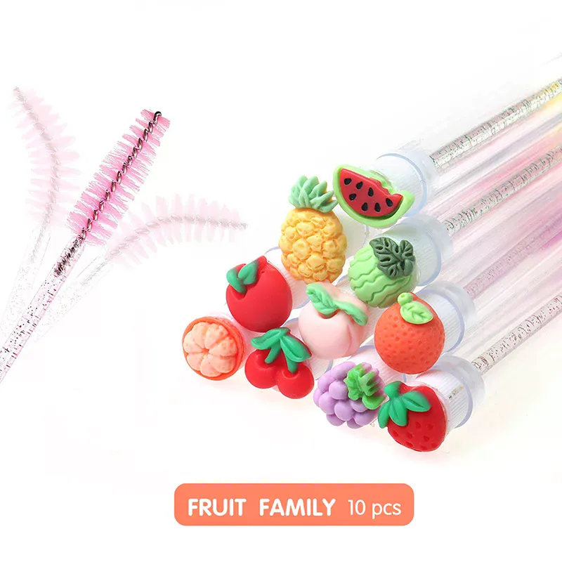 10PCS/Set Fruit Collection Mascara Brush Reusable Lash Brush Tube Spoolies Lash Extension Brushes Applicators Makeup Tools