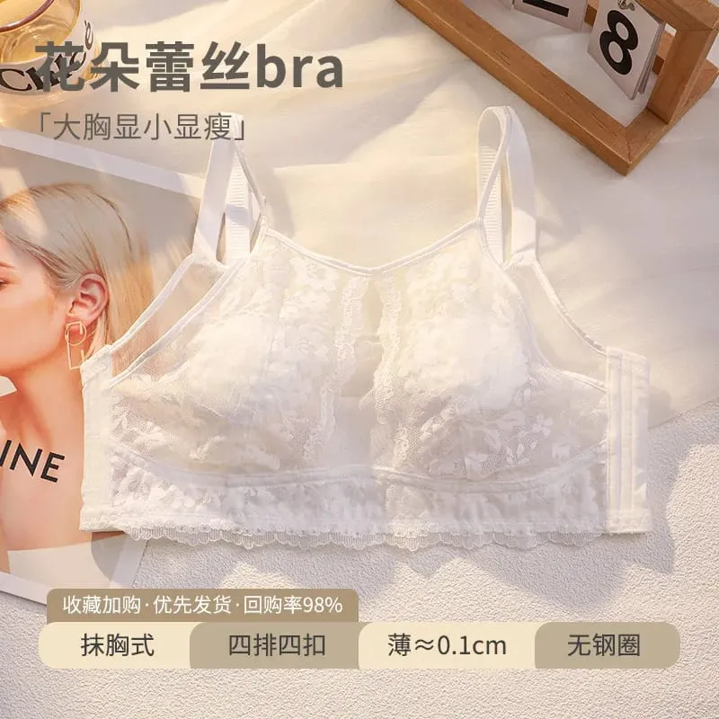 French Style Lace Strapless Bra For Women Large Bust Minimizer Slimmer Sexy Beautiful Back Comfort Lingerie Size 34-44 M-XXXXL
