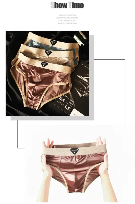 1/3PCS Men's Briefs Ice Silk Satin-like Briefs Men's Underpants Summer Breathable Quick Drying Panties Sexy U Pouch Underwear