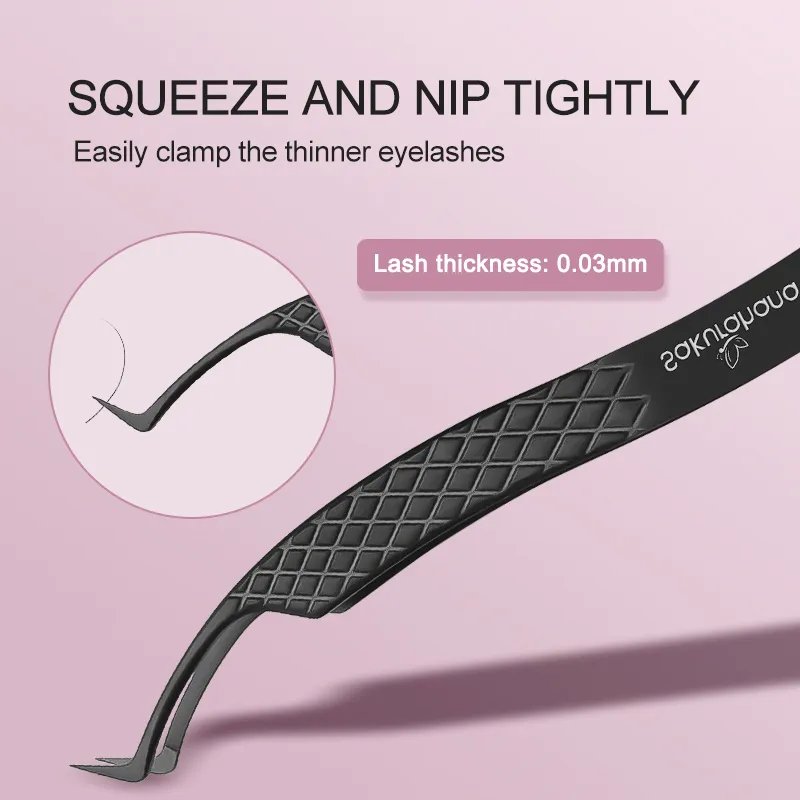 High-end Eyelash Tweezers Black Fiber Tip For Lash Extensions Mega Volume Mink Lashes Tool Straight Head Curved Tip