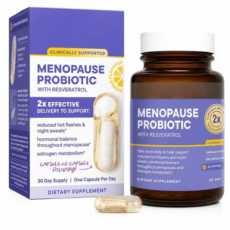 Probiotik Menopause untuk Wanita Keseimbangan Hormon Hot Flashes Berkeringat Malam Kesehatan Usus Resveratrol & Kapsul Omega 30