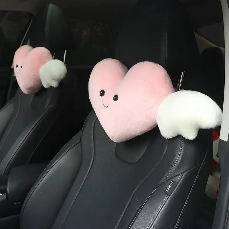Cute Heart Angel Wings Car Neck Pillow Soft Plush Auto Headrest Pillow Universal Car Seat Head Support Cushion Decor Gift — image 8