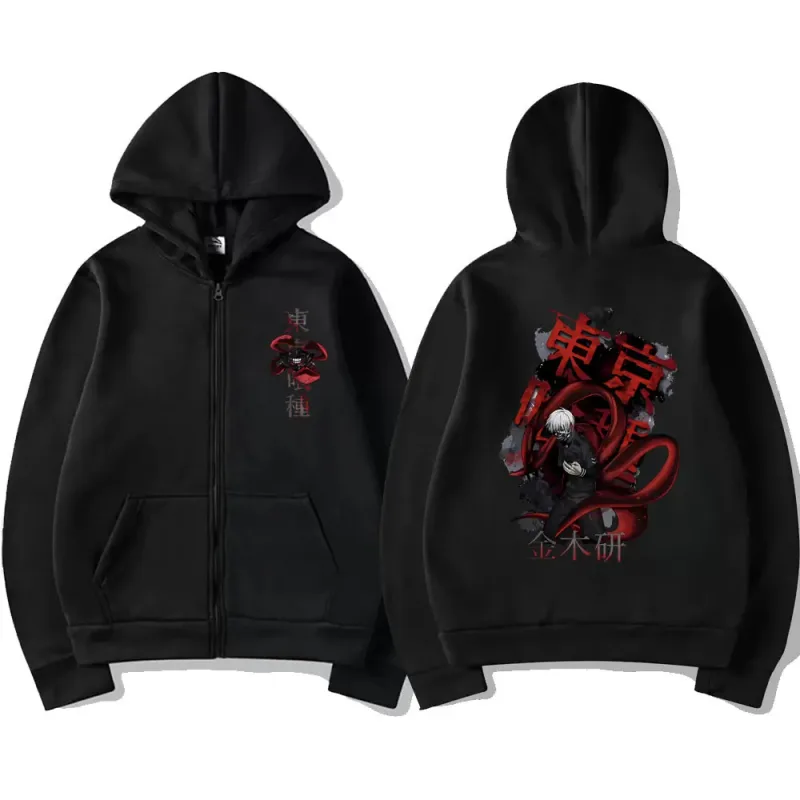 Anime Tokyo Ghoul Kaneki Ken Graphic Zipper Hoodie Men Women Casual Hooded Pullover Fashion Oversized Zip Up Sweatshirts Jackets — image 4