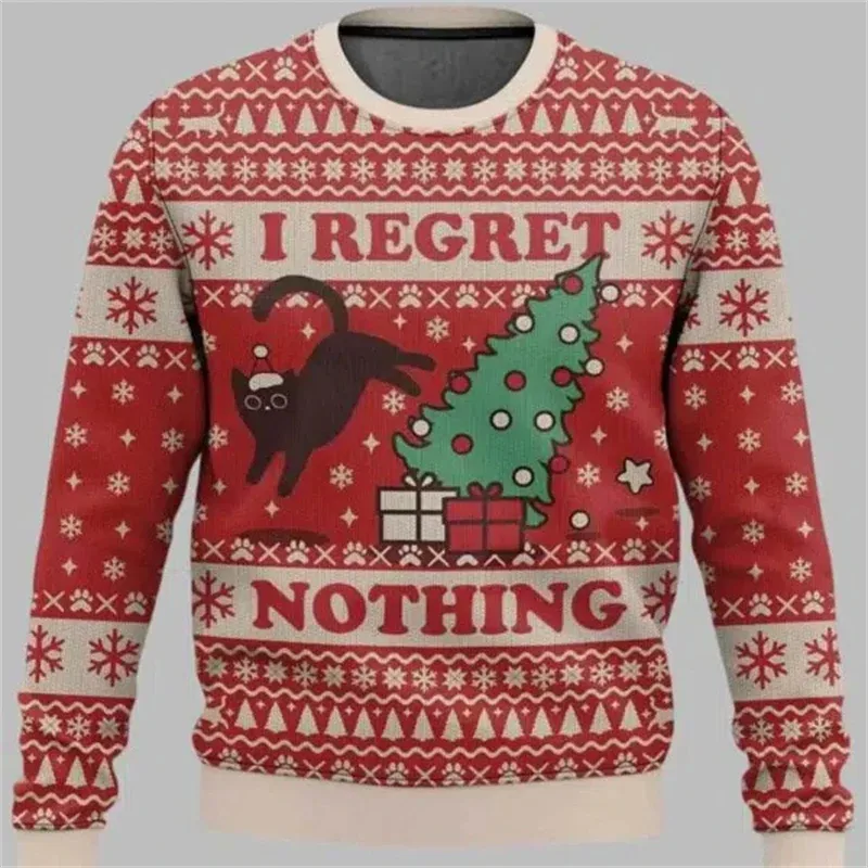 2025 Funny Cat Pattern Ugly Christmas Sweater For Men Fashion Autumn Crewneck 3D Printed Sweatshirt Loose Streetwear Pullovers — image 10