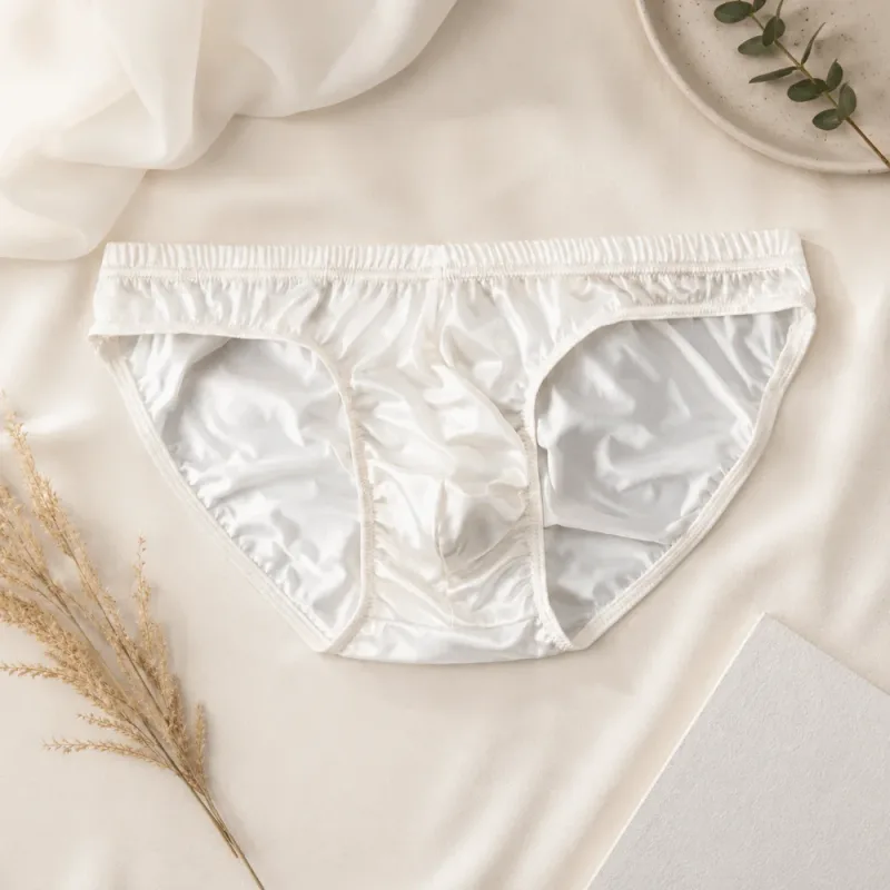 Roupa íntima masculina legal e suave, cintura baixa, bolsa com protuberância, cuecas de seda gelada, lingerie respirável, calcinha de seda de cetim, rotina diária — image 5