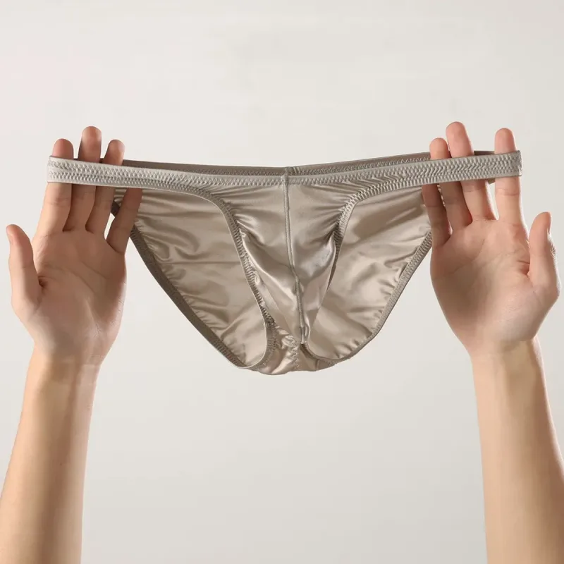 Men's Silky Satin Briefs Sexy Low Rise Underwear Soft Stretchy Bikini Panties Shiny Smooth Butt-lifting Briefs Fitness Underpant