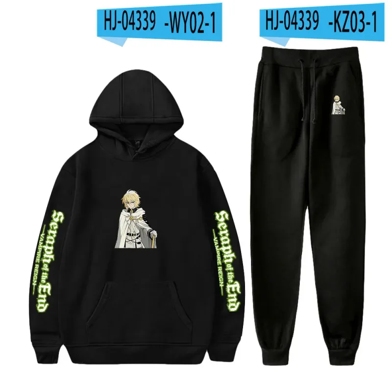 Harajuku Comfortable Seraph of the End Print Sweatshirt Sweatpants Suit Hoodies+ Trousers Suit Boys/Girls 2 Piece Set Clothes