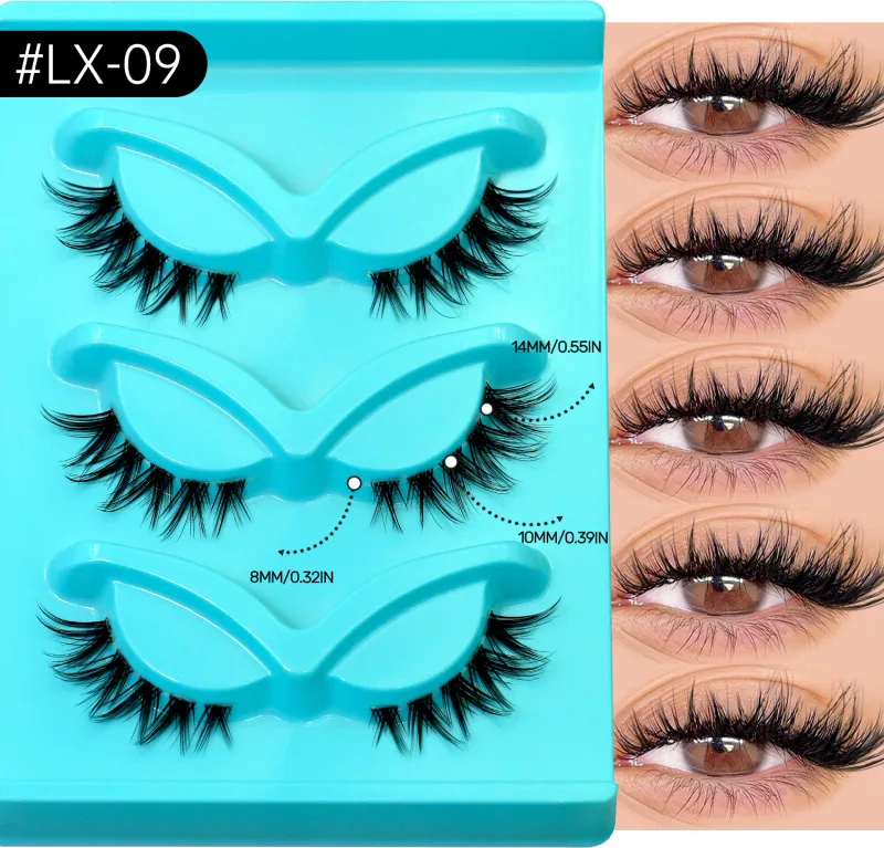 3pairs Manga Lashes Natural Cat Eye Eyelashes Clear Band False Eyelashes Natural Look Fake Lashes Strips Makeup — image 13