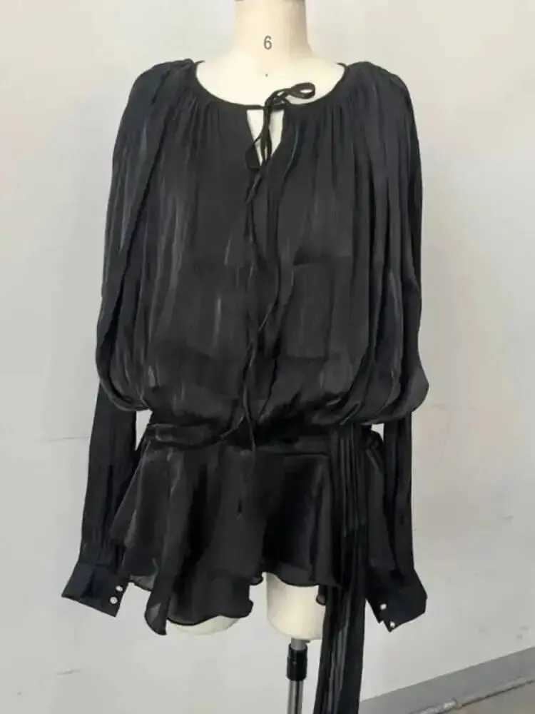 2026 Nuova moda estiva Abbigliamento donna girocollo maniche a lanterna abito corto in raso con pantaloncini sotto due pezzi
