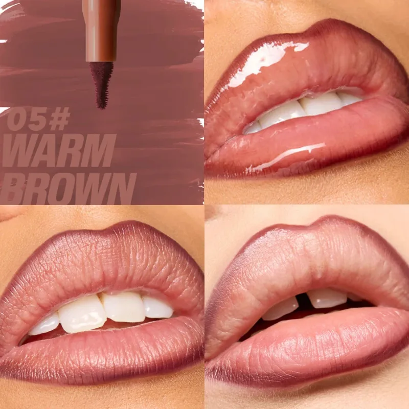 กำมะหยี่สีน้ำตาล Lip Liner ดินสอ Nude Matte Waterproof Non-stick Cup Cherry Red Lip Liner Lip Contour ปากกาลิปสติกแต่งหน้าสำหรับผู้หญิง