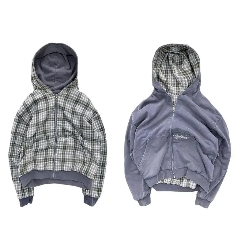 American Retro Rock Gothic Graphic Fur Collar Loose Zipper Sweatshirt Men's Y2K New Harajuku Punk Casual Joker Hoodie Streetwear