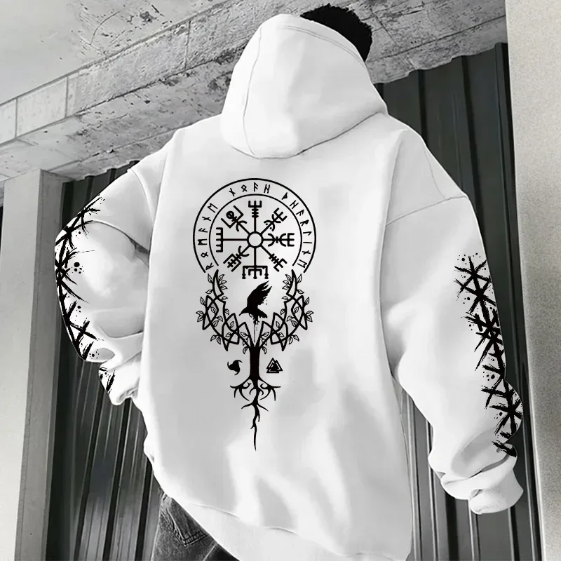 Winter and Autumn Edition Viking Nordic Runes Printed Men's Large-Sized Hooded Sweatshirt for Street Casual Wear — image 7