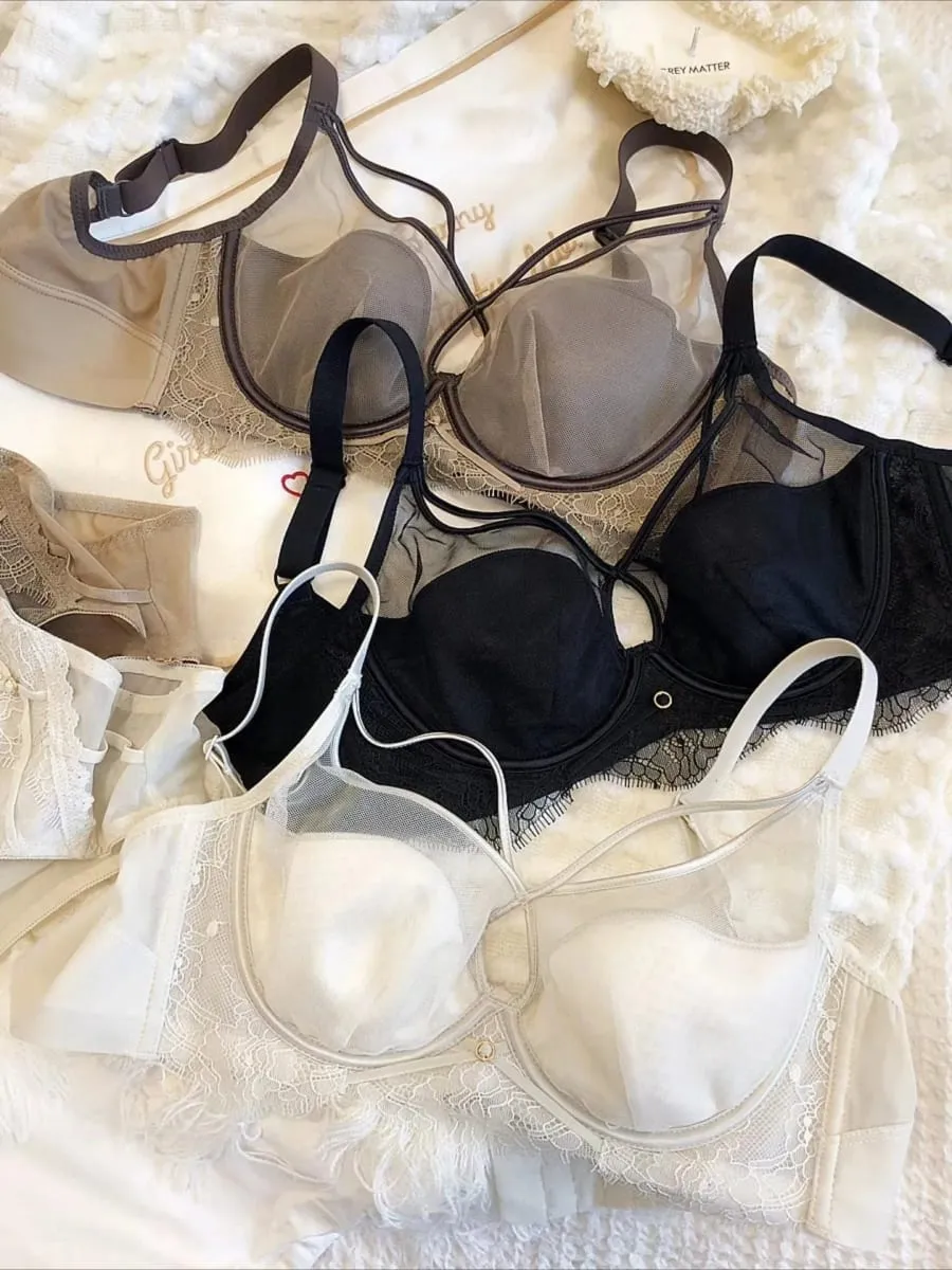 Sexy Hollow Bra Briefs Set Women Lace High Quality Underwear Thin Cup Adjustment Type Push Up Bras Mesh Lingerie Sets — image 2