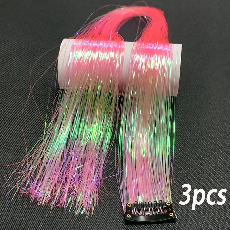 24Inch Synthetic 3pcs/set Long Straight Clip in Hair Extensions Highlights Colored Party Multi-Colors Hairpieces for Women Daily