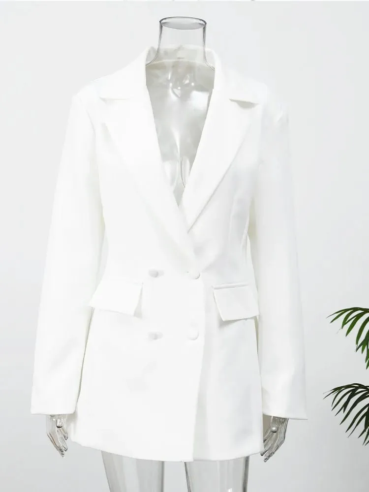 Lady Solid Waist Cinching Blazer Dress Fashion Full Sleeve Lapel V-neck Double Breasted Slim Vestidos 2026 Office Street Gown