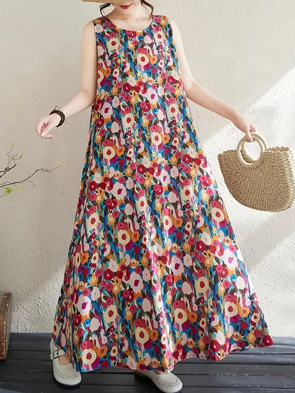 2026 New Women's Dress Fashion Floral Print New Sleeveless Design Dresses Summer Outdoor Beach Vacation Ankle Long Women's Dress — image 12