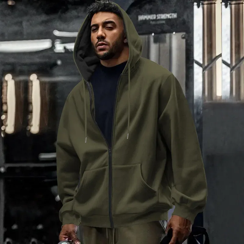 New 2026 Men's Autumn Casual Solid Long Sleeve Zipper Hooded Sweatshirt Coat Male Fashion Outdoors Sportswear Hoodies Jackets