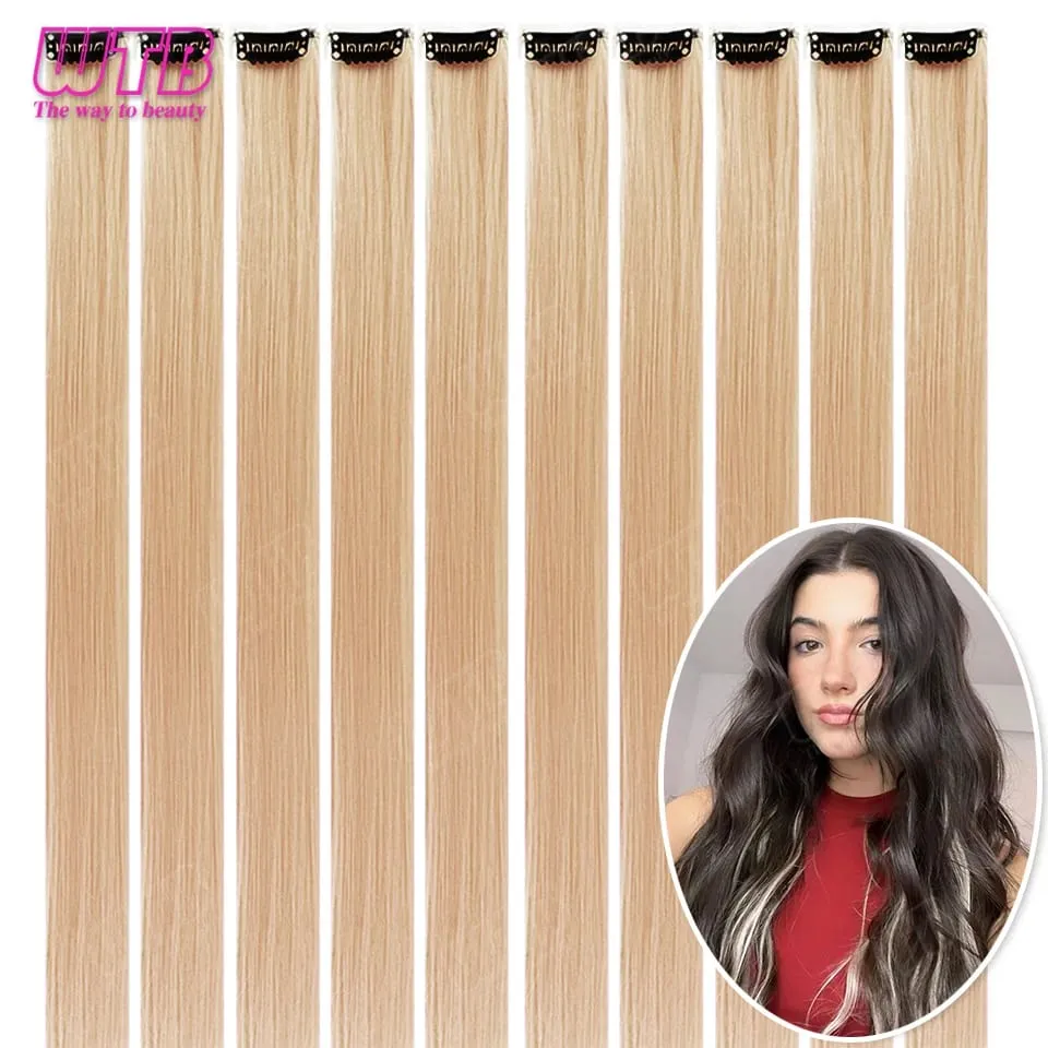 10Pcs Colored Synthetic Extension Wigs BB Clip Style Straight Hair Extensions Suitable for Women to Wear at Holidays and Parties