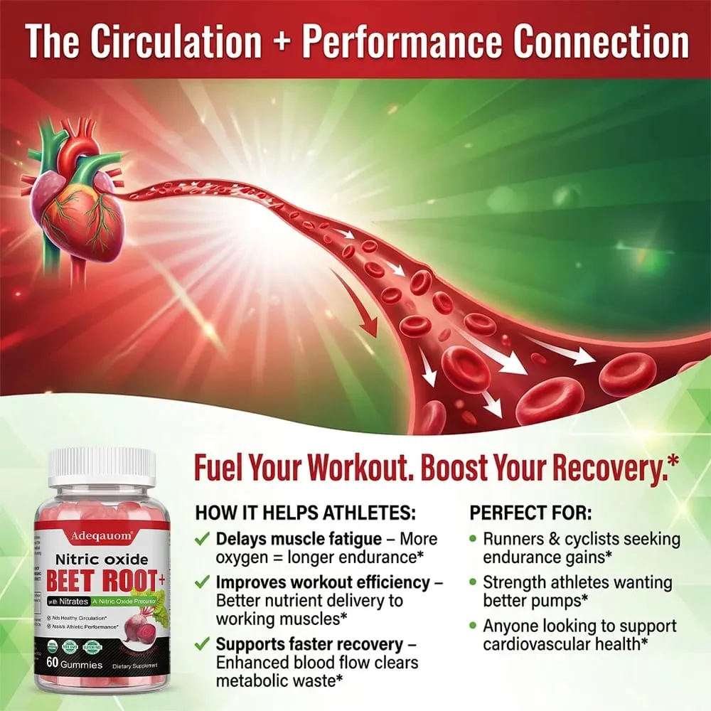 Nitric Oxide Beetroot Gummies Organic Beetroot Extract Blood Circulation Heart Health Blood Pressure Support Natural Flavor — image 6