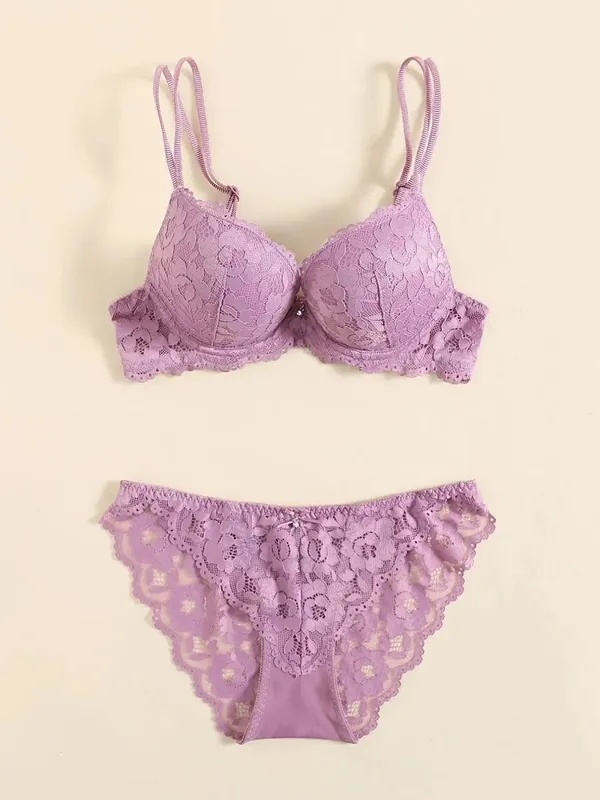 1 Set Elegant Lace Embroidery & Breathable Fabric Lingerie Set: Push-Up Bra Drop Waist Sheer Panty - Ultimate Valentine's Day — image 10