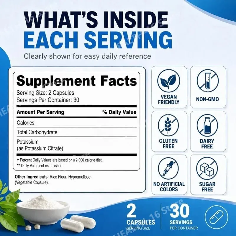 Googeer Potassium Capsules 1020 Mg High Potency Potassium Level Support Mineral Intake Gap Fill Bioavailability 60 Capsules