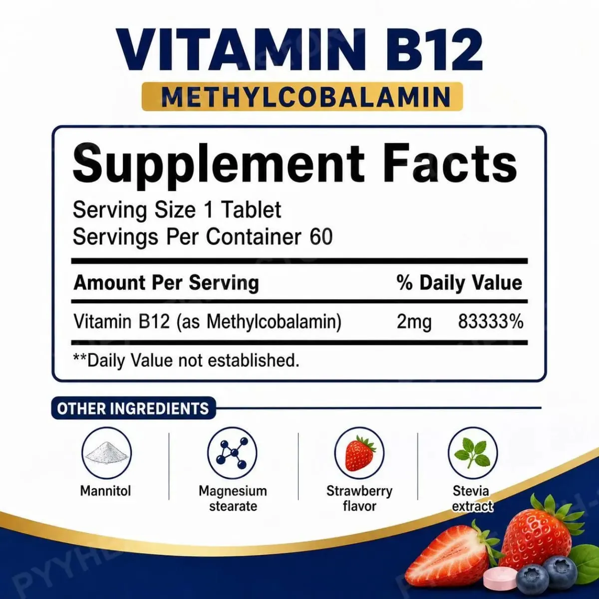 Googeer B12 Methylcobalamin Sublingual Fast Dissolve Tablets with Strawberry Flavor for Daily Body Comfort Support 60 Tablets — image 3