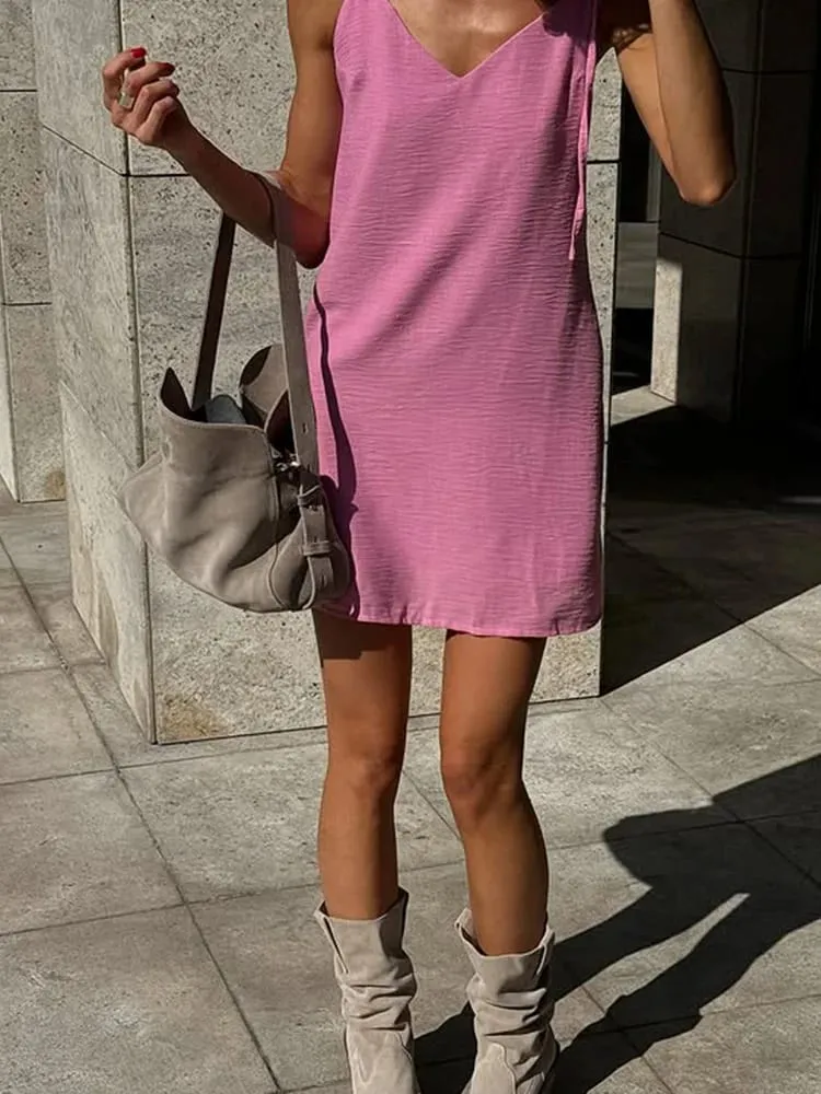 Ahagaga Fashion Dámské šaty Pevná ramínka Bandáž Pravidelný Kauzální výstřih do V Letní košilka bez rukávů Volný Sladký Dámský Vestido