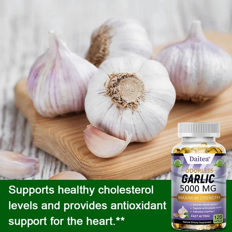 Garlic Extract Capsules 5000mg Balanse Cholesterol Help Immunity Heart Health Detoxification Cleansing
