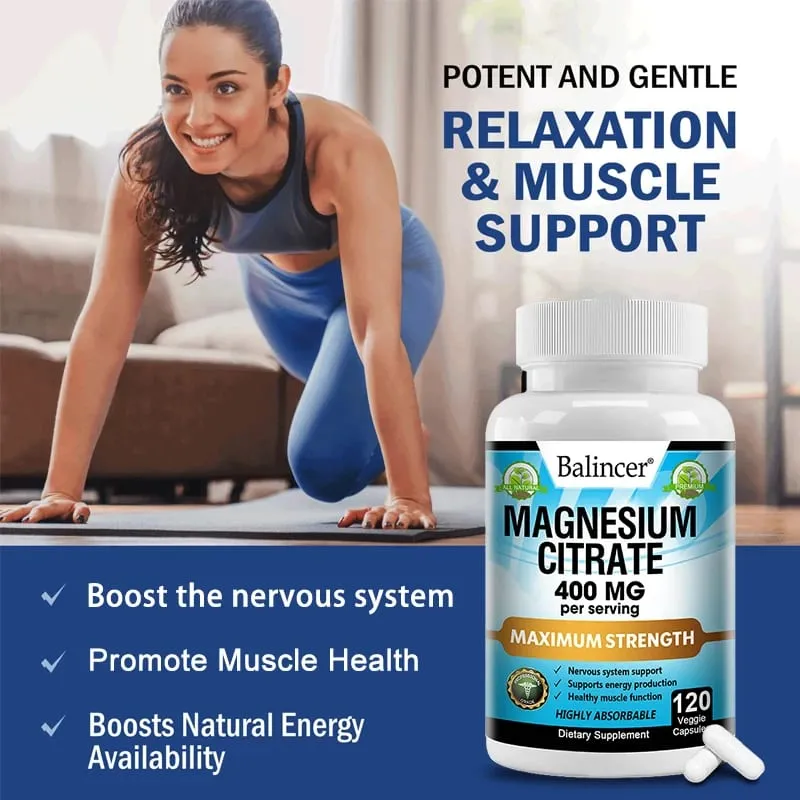 Magnesium Citrate 400 Mg - Muscle Nerve and Energy Support Promote Muscle Relaxation Non-GMO 120 Capsules — image 4