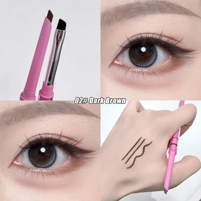 Double-headed Natural Black Eyeliner Gel with Brush Smudge-Proof Waterproof Creamy Smooth Rose Pink for Brows & Under Eye Makeup