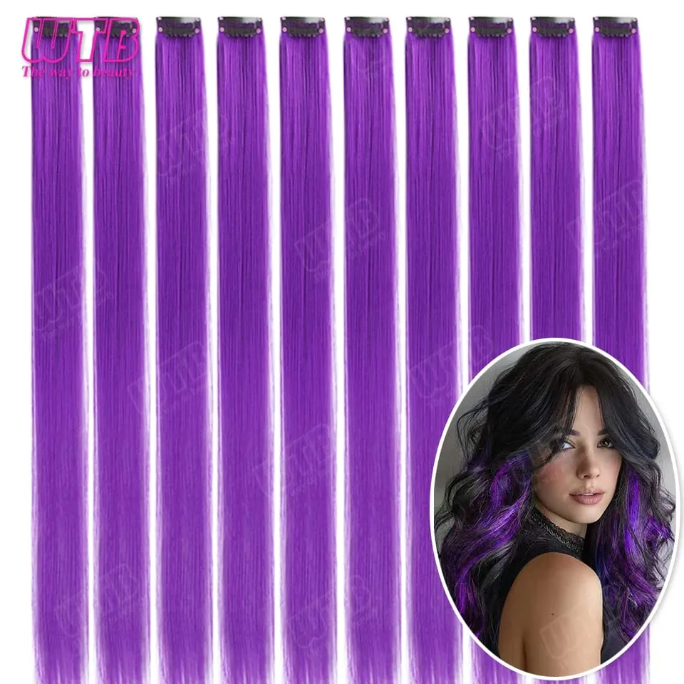 10Pcs Colored Synthetic Extension Wigs BB Clip Style Straight Hair Extensions Suitable for Women to Wear at Holidays and Parties
