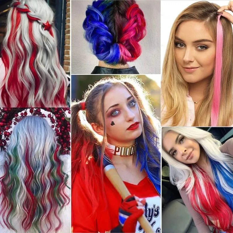 Clip colorata da 10 pezzi da 24 pollici nelle estensioni dei capelli Lisci sintetici Evidenzia posticci per ragazze Festa Cosplay