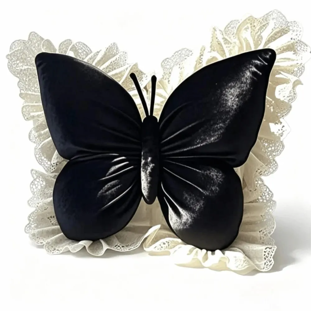 Home Decor Velvet Butterfly Pillow Lace Trim Bow Cushion Soft New Bow Throw Pillow Bedroom