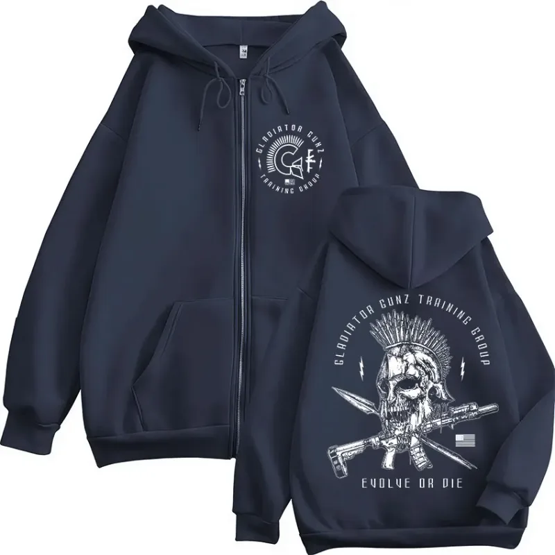 Til Valhalla Warrior Spirit Battleborn Military Grunt Skeleton Zipper Hoodies Men Clothing Long Sleeve Zip Up Hooded Sweatshirts