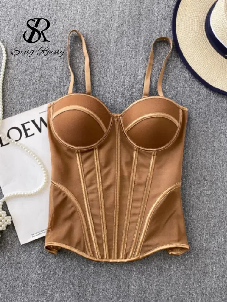 2026 Luxury Mesh Corset Camisole Women Strap Solid Lingerie Top Summer High Quality Tummy Control Sheer Party Tank Top — image 5