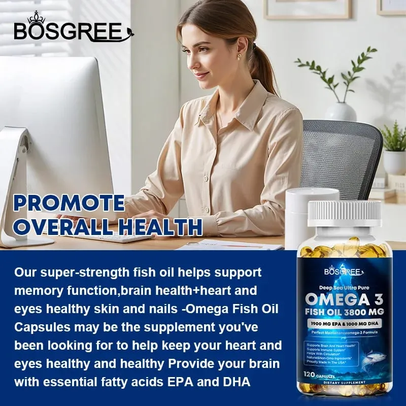 Omega 3 Fish Oil Supplement EPA+DHA - Suitable for Heart Liver Eye Brain Joint Health-Attention Memory and Emotional Support