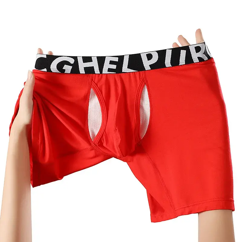 Men's Long Leg Cotton Boxer Briefs with Scrotum Pouch Anti-Chafing U Convex Separation Sports Underwear for Comfort — image 17