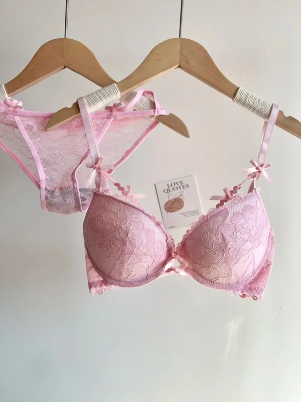 セクシーなWomen Wedding Red Lace Lingerie Set Bowknot Design Push Up Bra Small Bust Pure Style Party Intimate Underwear Suit 32-38AB — image 12