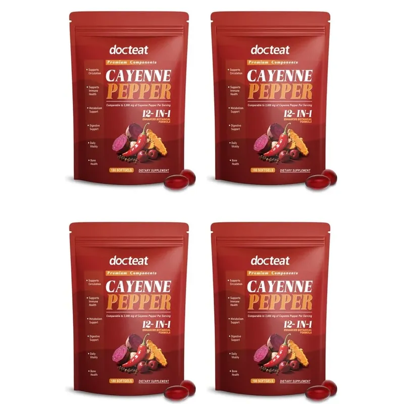 Docteat Cayenne Pepper 12-in-1 Softgels Immune Health and Bone Support with Berberine and Black Pepper Extract 180 Softgels