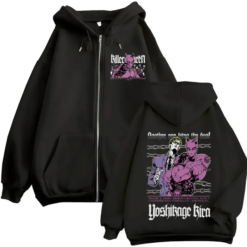 Anime Jojo Bizarre Adventure Kira Yoshikage Killer Queen Zipper Hoodies Men Women Clothing Fashion Zip Up Sweatshirts Jackets — image 1