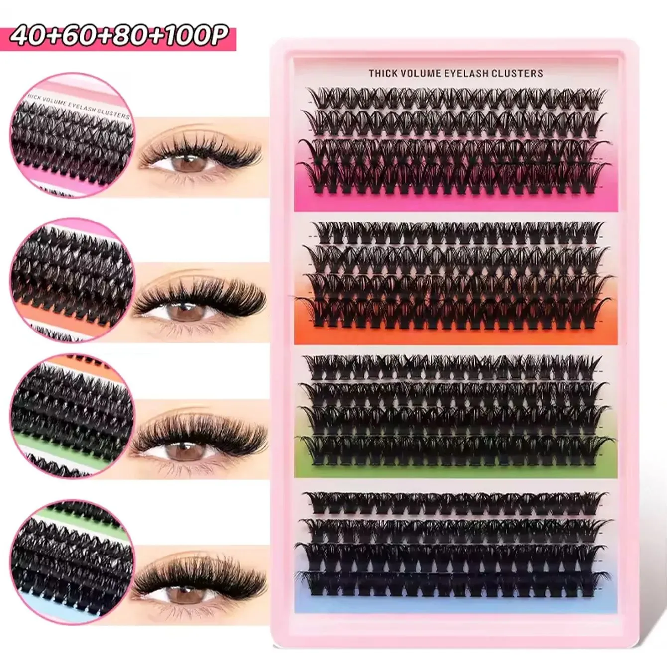 Cat Eye 16 rækker Cluster Lashes 406080100P Blandede DIY Individuelle øjenvipper Tykke Bakke DIY Eyelash Extension Wispy Volume Eyelashes