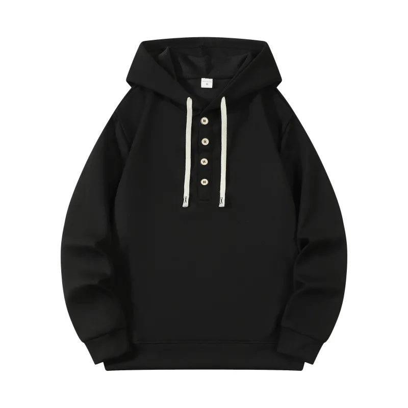 Four button hooded sweatshirt autumn winter men's new long sleeved hooded sweatshirt fashionable and casual men's sportswear,